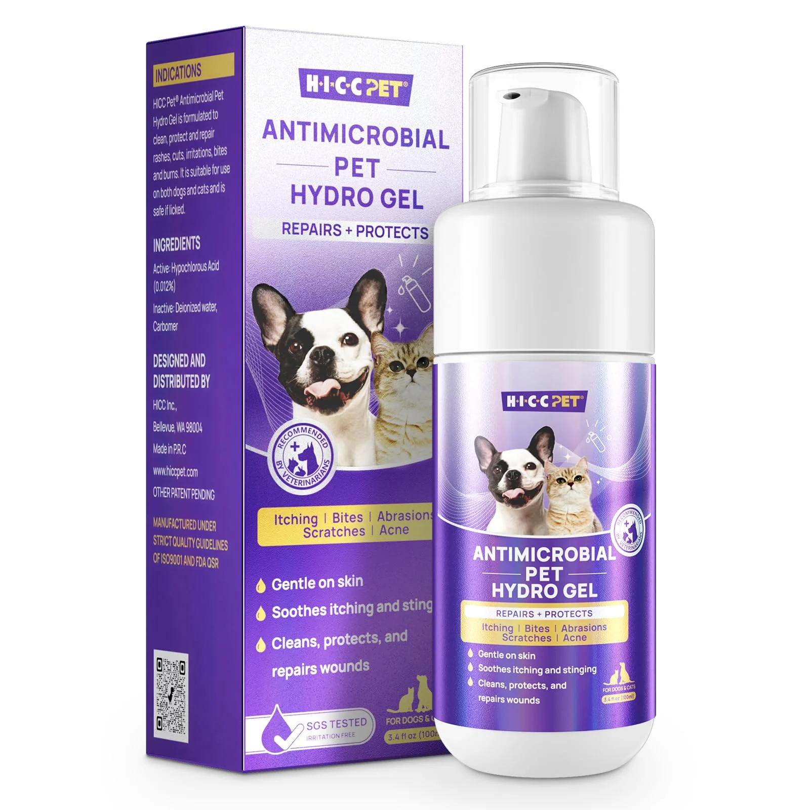 Proven HICC PET Dog Wound Care Hydro Gel – Heals Wounds Soothes Inflammation 3.4 oz Flexible
