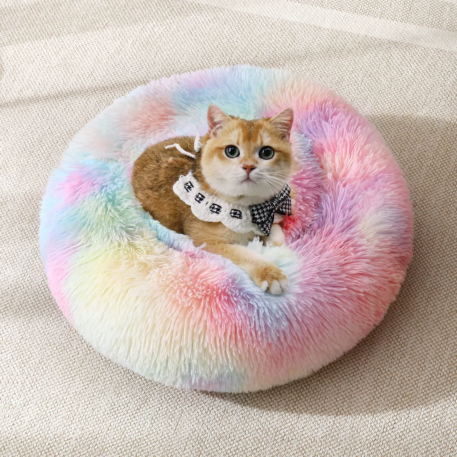 Flexible JOLLYVOGUE Donut Bed for Dogs Cats — Calming Fluffy Pet Bed 20 in World-Class