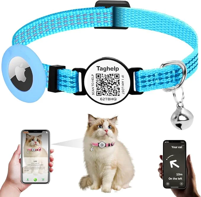 Exclusive Reflective AirTag Cat Collar Breakaway TAGHELP GPS Cat Collar Reusable