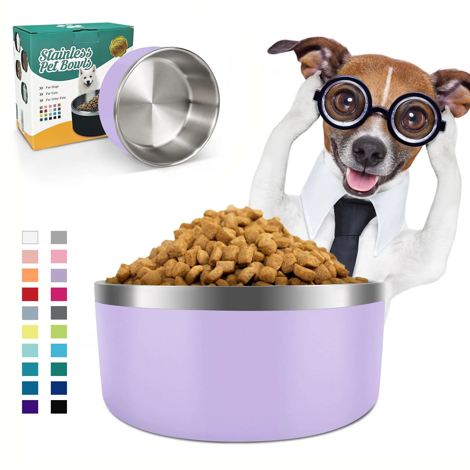 Prestigious IKITCHEN Dog Bowl 40 Oz Stainless Steel Insulated Non-Slip with Rubber Bottom – Light Purple Effective