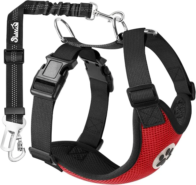 Green SlowTon Dog Seat Belt Harness for Car Dog Car Harness Adjustable Mesh Excellent