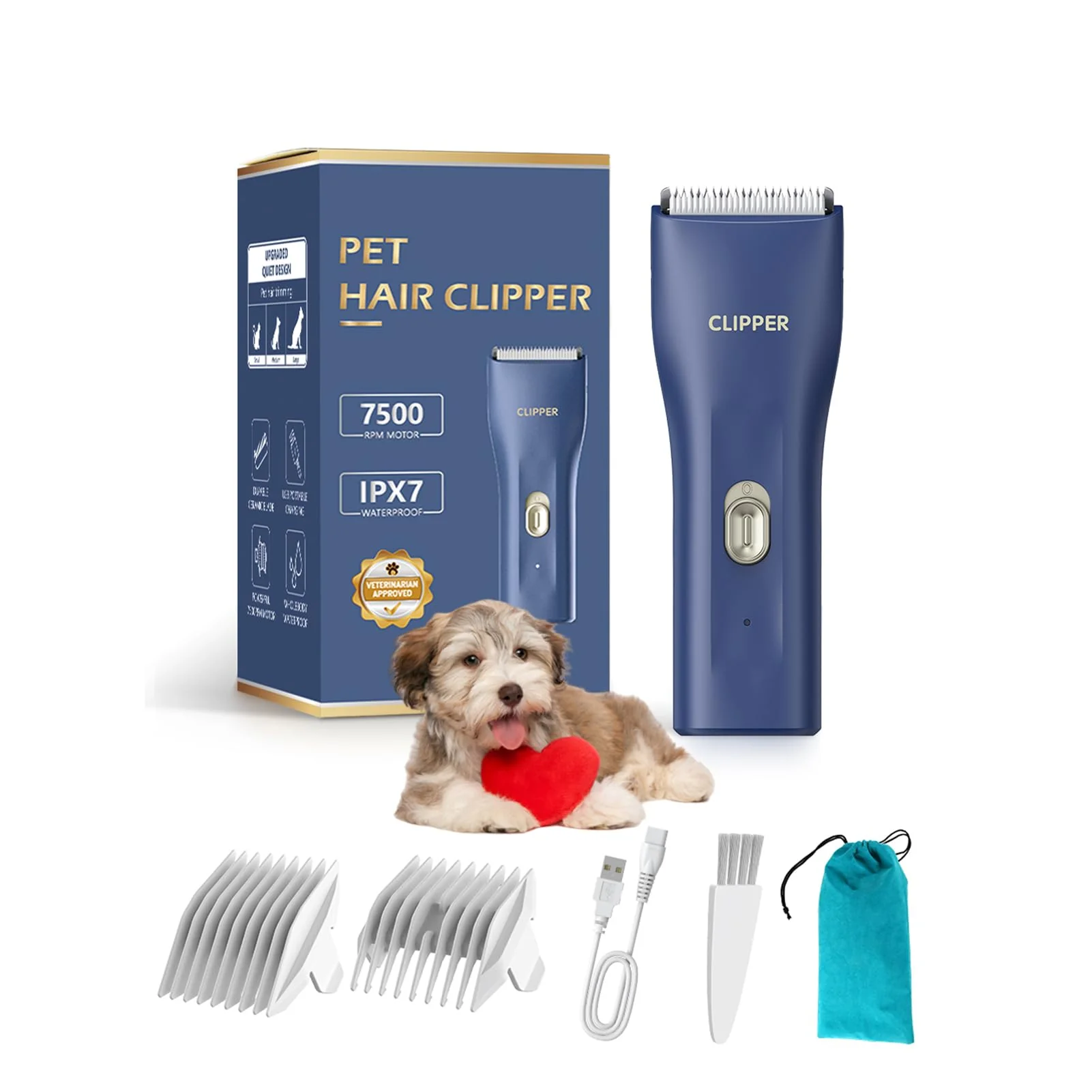 Quality Founouly TS006 Waterproof Wireless Dog Clipper – At-Home Grooming Blue Natural