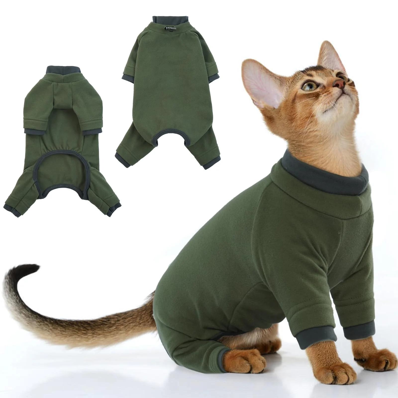 Professional PUMYPOREITY Sticky Hair Cat Onesie – Green Recovery Suit Anti-Shed Pajamas Size M Verified