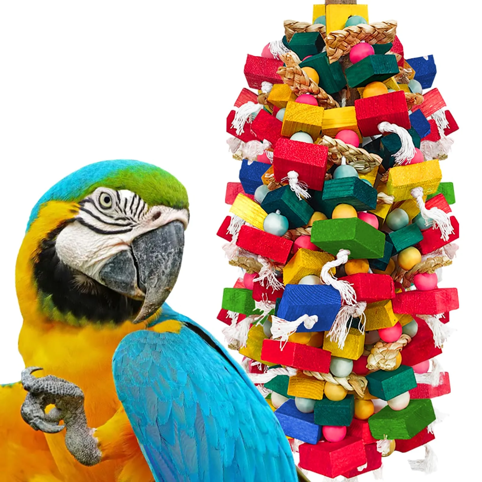 Enhanced HZDZ LCPAW Extra Large Bird Toy for Macaws Cockatoos Amazons Natural Wood Parrot Chew Foraging Toy Advanced