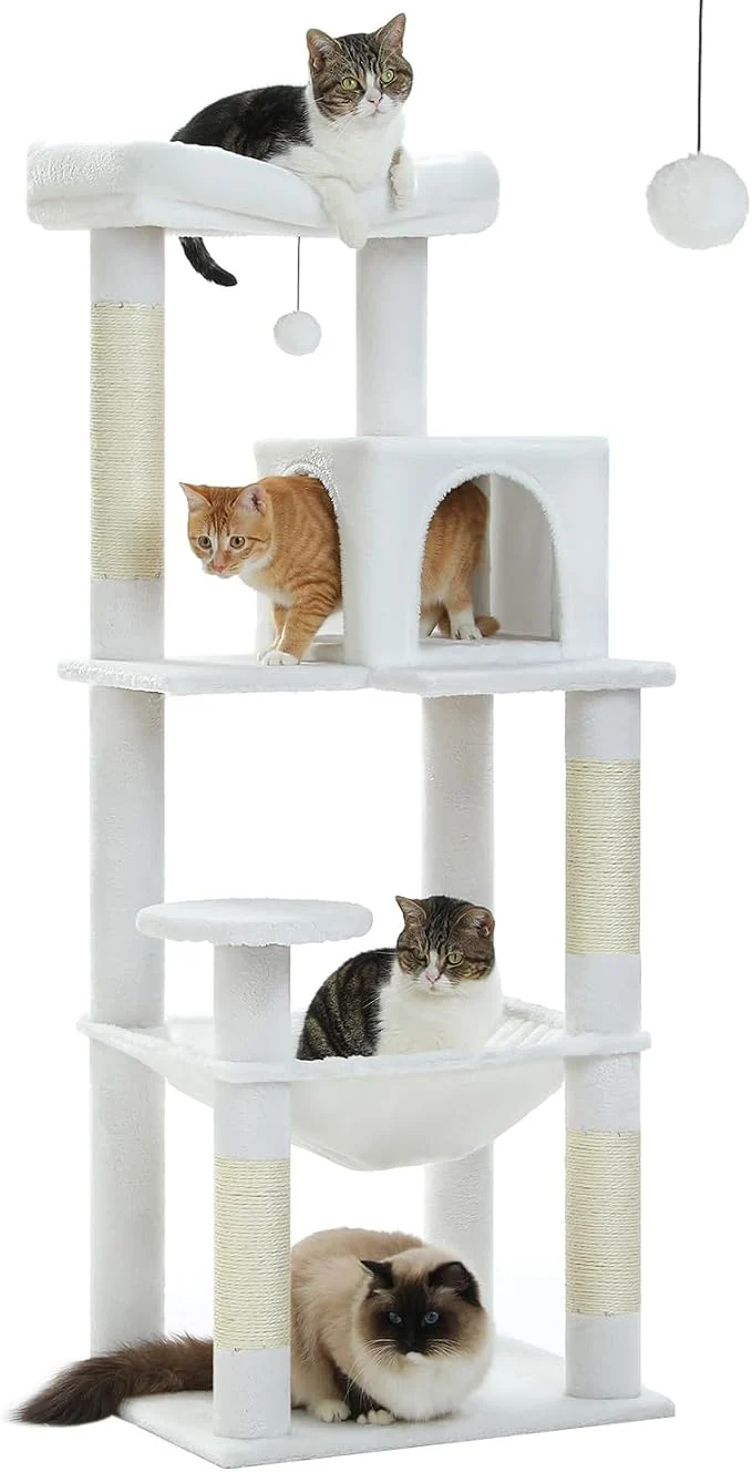 Comfortable Cat Tree for Large Cats with Metal Plush Big Hammock 56.3 Cat Tower for Professional