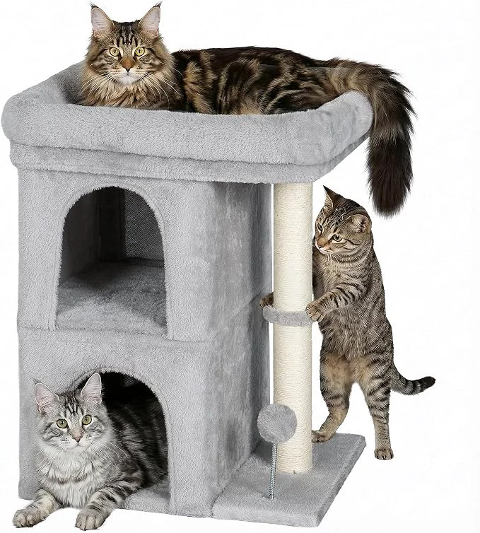 User-Friendly 24in Cat Tree Tower with Scratching Post 19 16.5in Window Perch Bed Smooth