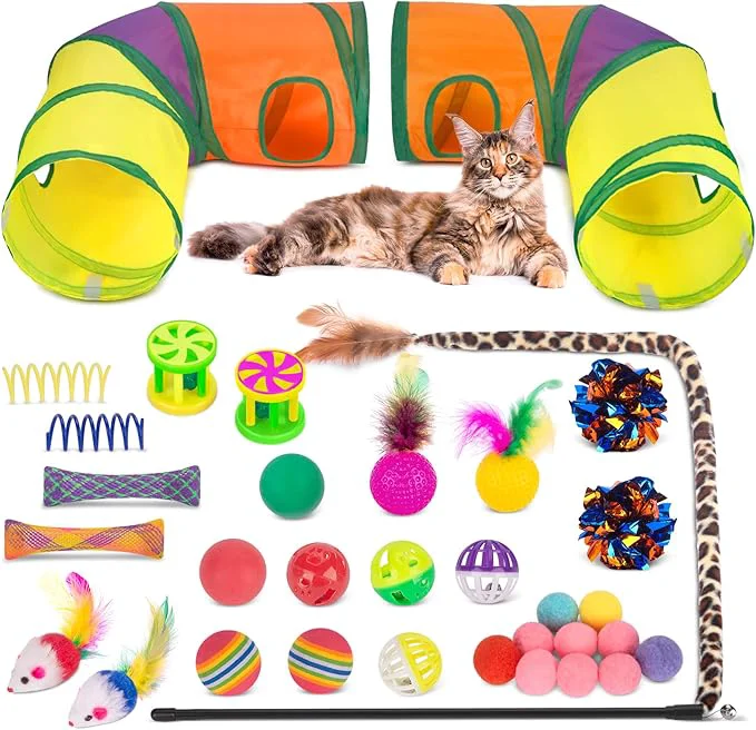 Comfortable Retro Shaw 33Pcs Cat Toys with Tunnels Interactive Kitten Toys Healthy