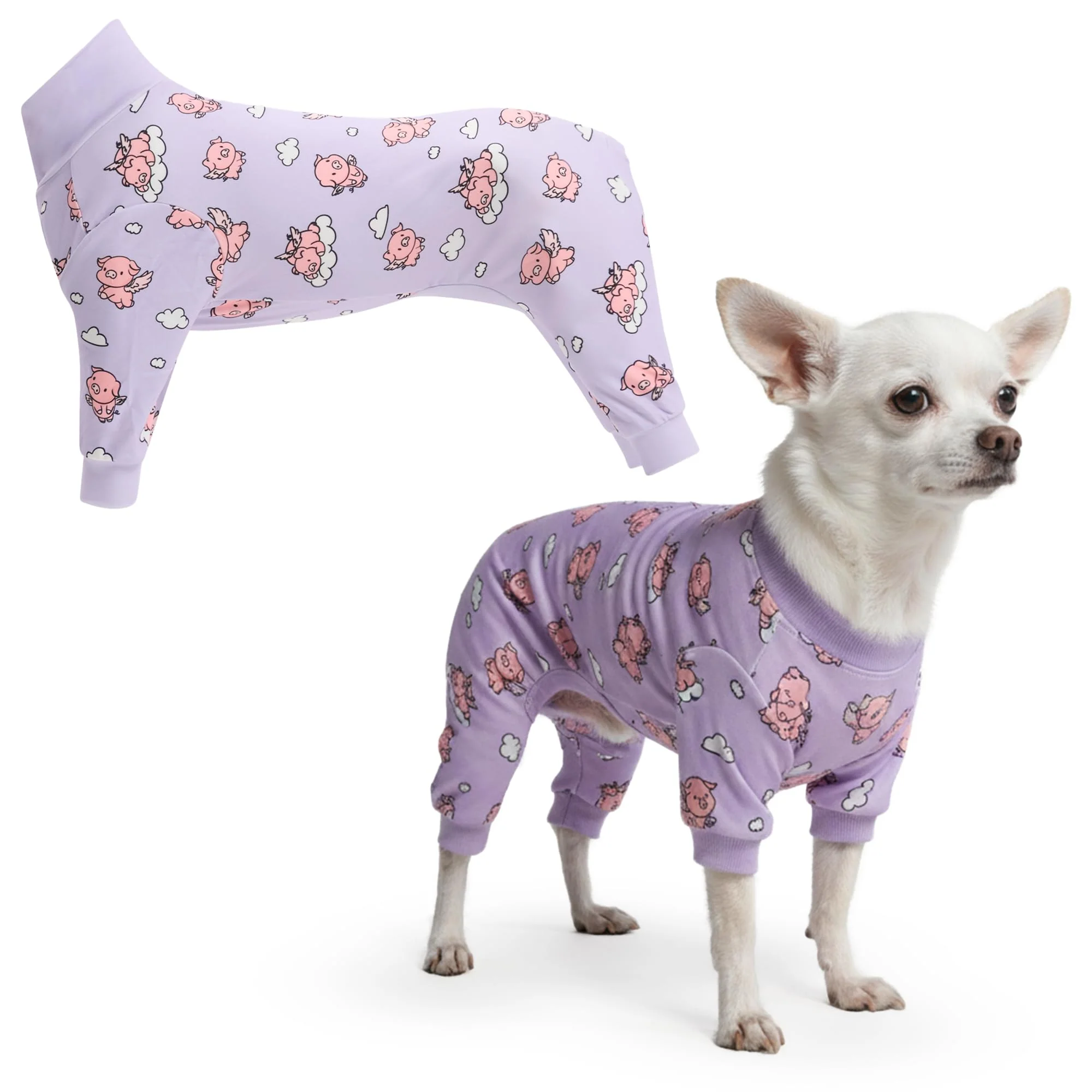 Functional Spark Paws Dog Pajama - Ultra-Soft 4-Way Stretch Recovery Suit Purple S When Pigs Fly Enhanced
