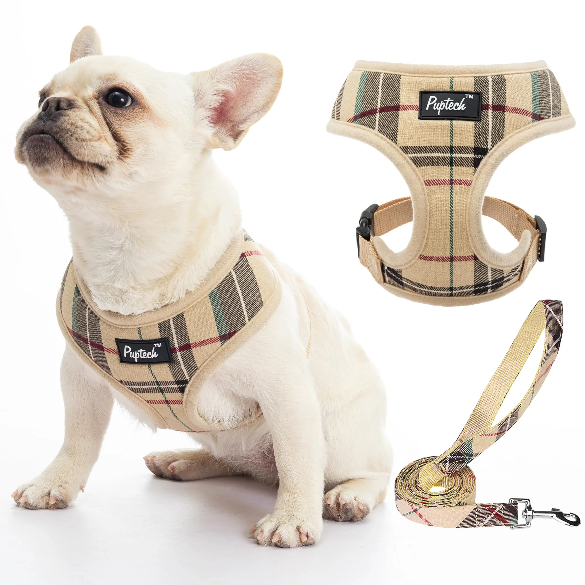Solid PUPTECK Soft Mesh Dog Harness Leash Set – No-Pull Beige L Effective