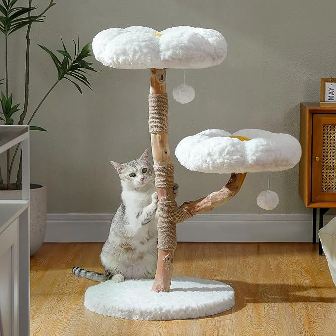 Crafted Wood Flower Cat Tree Modern Cat Tower Clean
