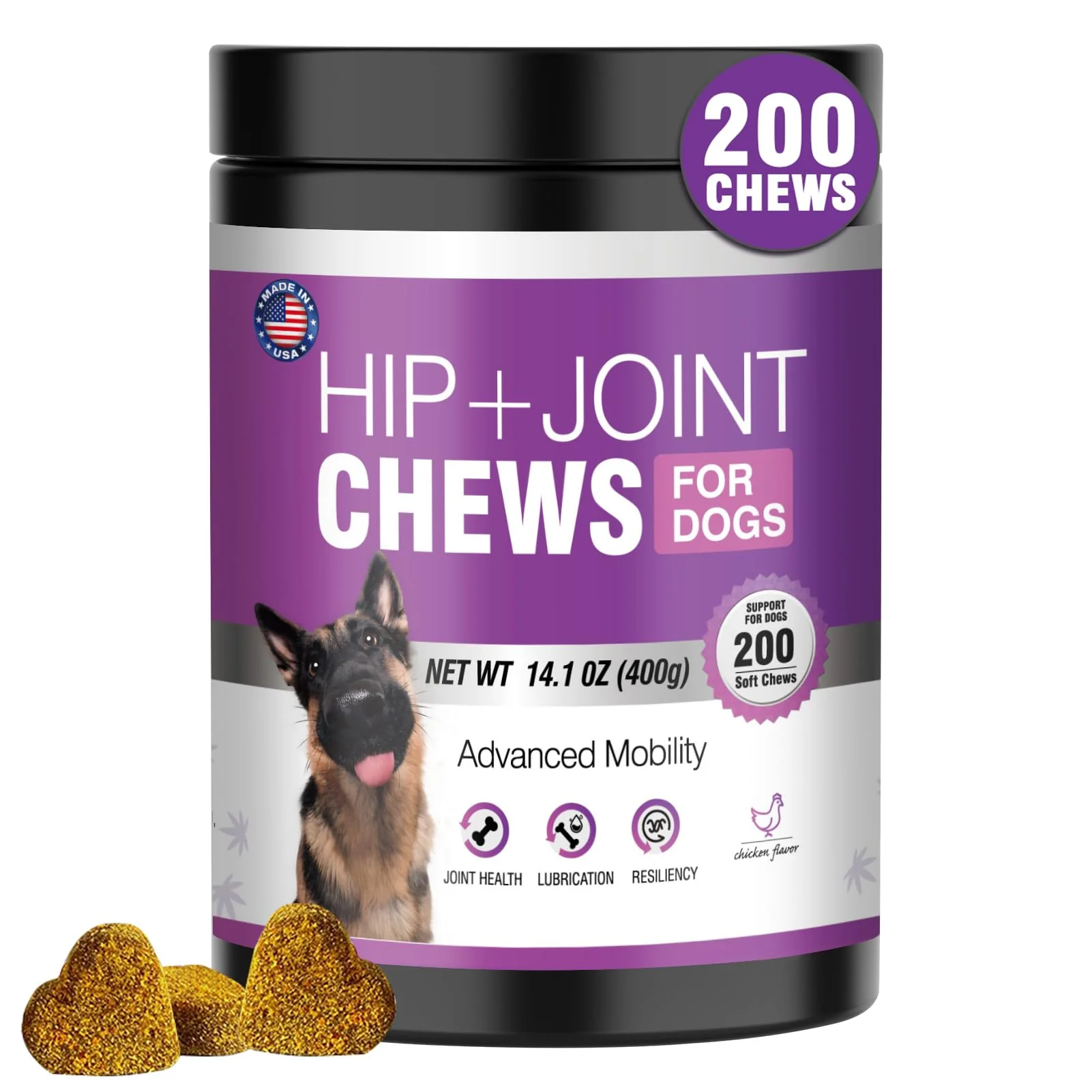 Recyclable TTLXRL Glucosamine for Dogs – 200ct Joint Support Chews with MSM Chondroitin Hemp Chicken Flavor Traditional