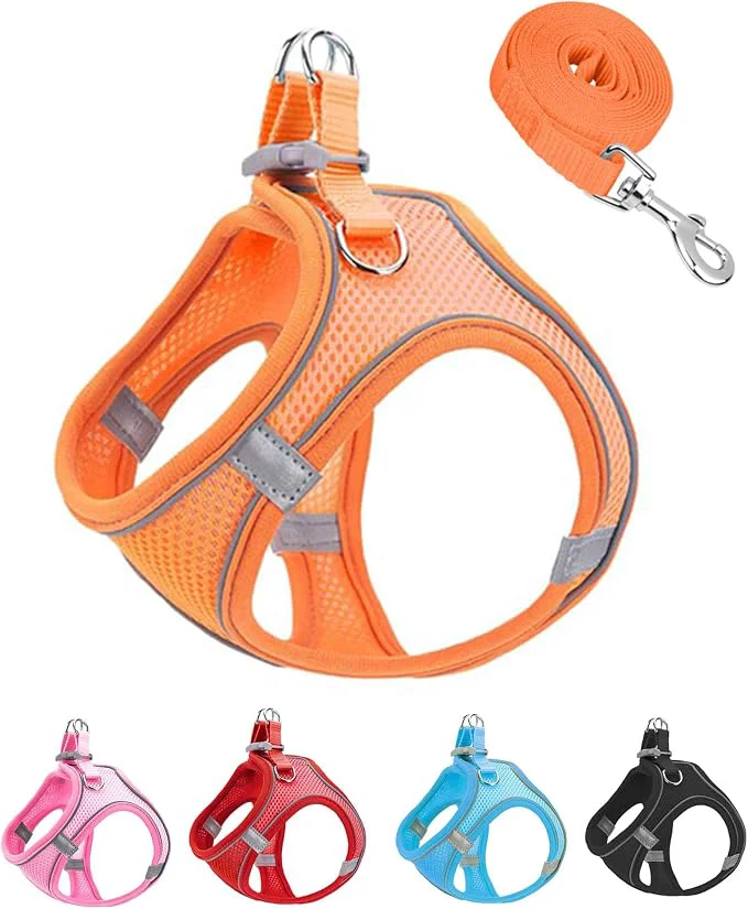 Crafted XS Orange Soft Mesh Dog Harness and Leash Set No Escape Puppy Harnesses Certified