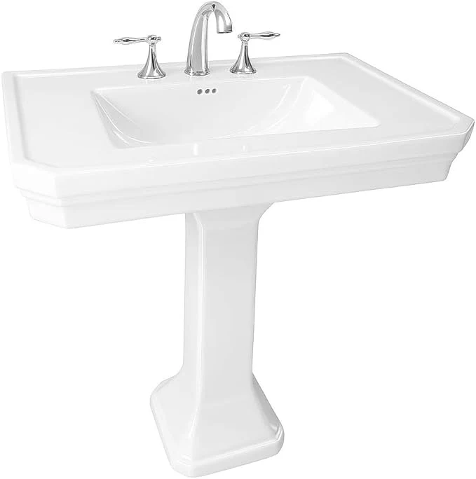 Superior Renovators Supply Victorian 32 W Large Pedestal Bathroom Sink – Heavy-Duty White Porcelain Pre-Drilled Widespread Faucet Holes and OverflowAbout ThisOverview Clean