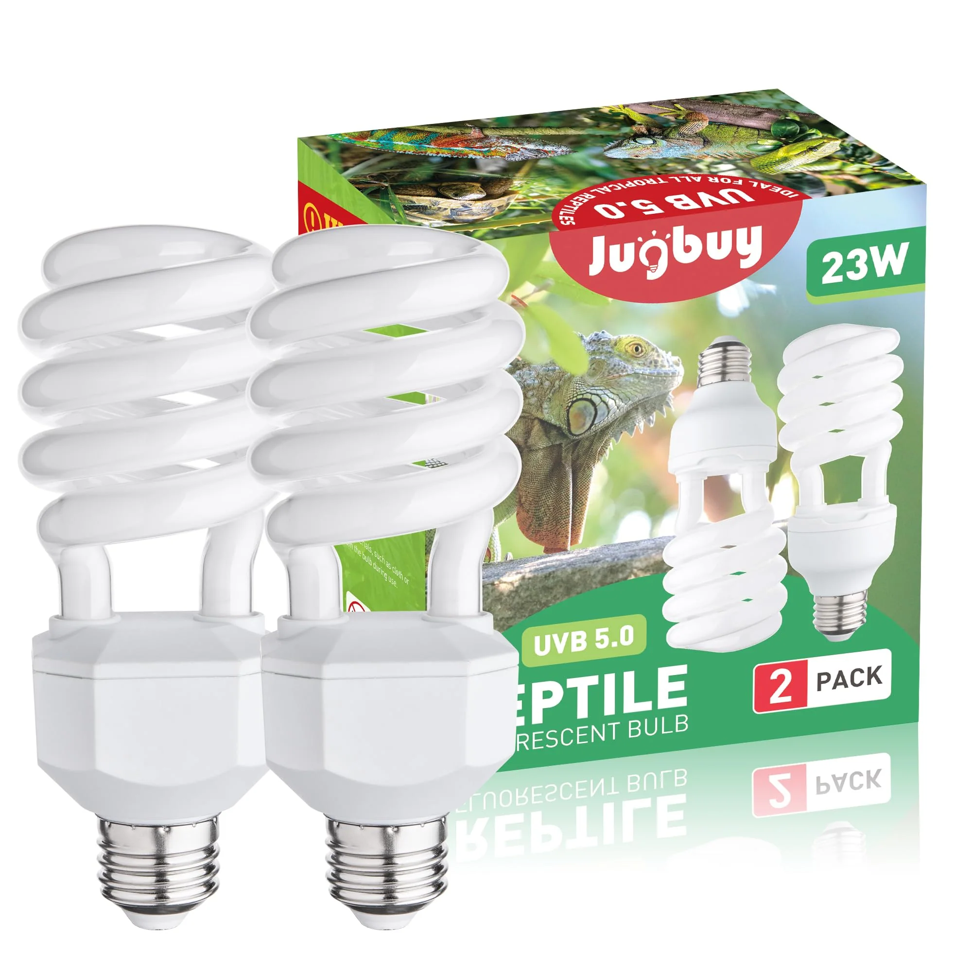 Detailed Jugbuy UVB 5.0 Reptile Light Bulb 23W — 2 Pack Spiral CFL for Tropical Terrariums Safe
