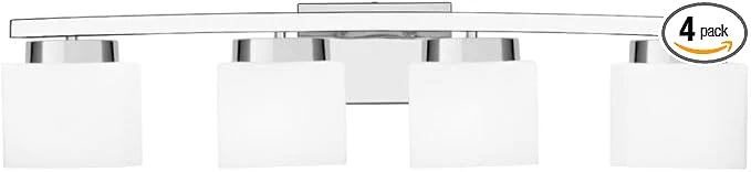 Fashionable 4-Light Modern Chrome Vanity Light Fixture with White Glass Shade for Bathroom Over Mirror 31.5 InchesAbout ThisOverview Natural