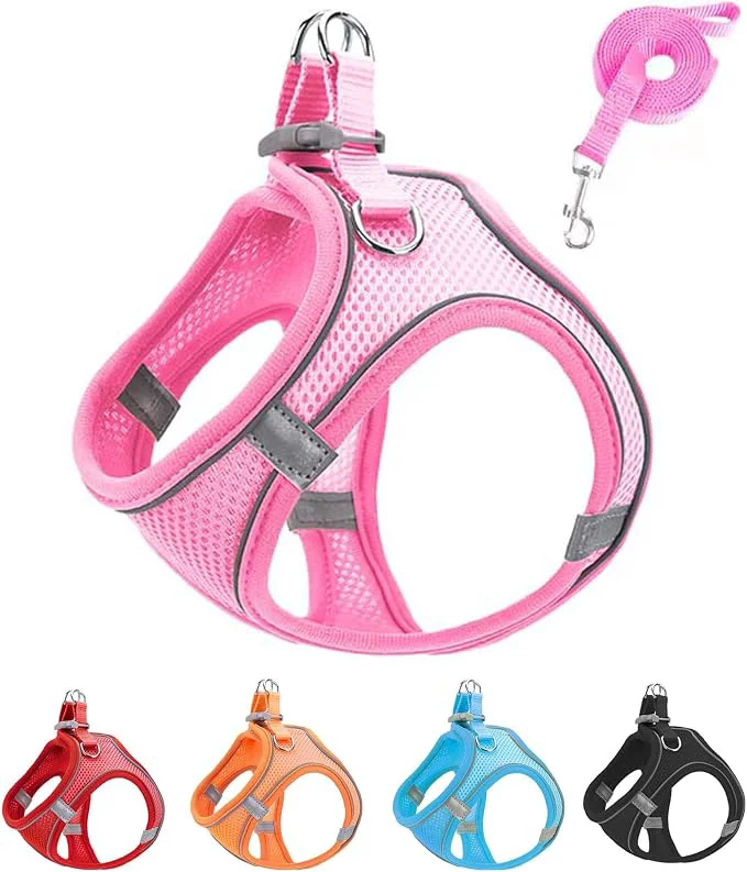 Environmentally Friendly L Pink Soft Mesh Dog Harness and Leash Set No Escape Puppy Harnesses Versatile