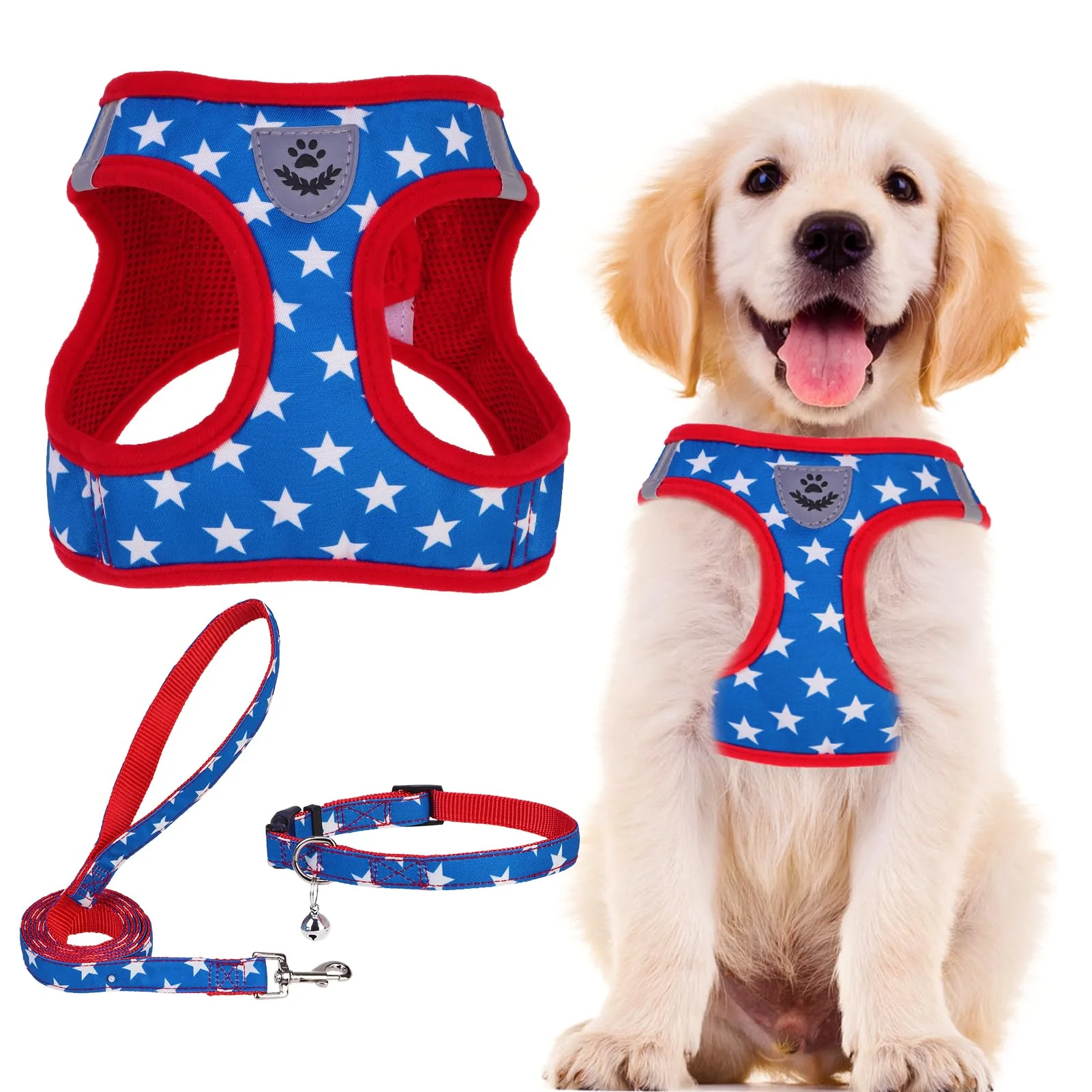 High-Quality PUPTECK Adjustable No-Pull Step-In Harness Collar Leash Set for Small to Medium Dogs Cats – Reflective Soft Mesh Functional