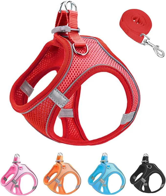 Verified L Red Soft Mesh Dog Harness and Leash Set No Escape Puppy Harnesses Enhanced