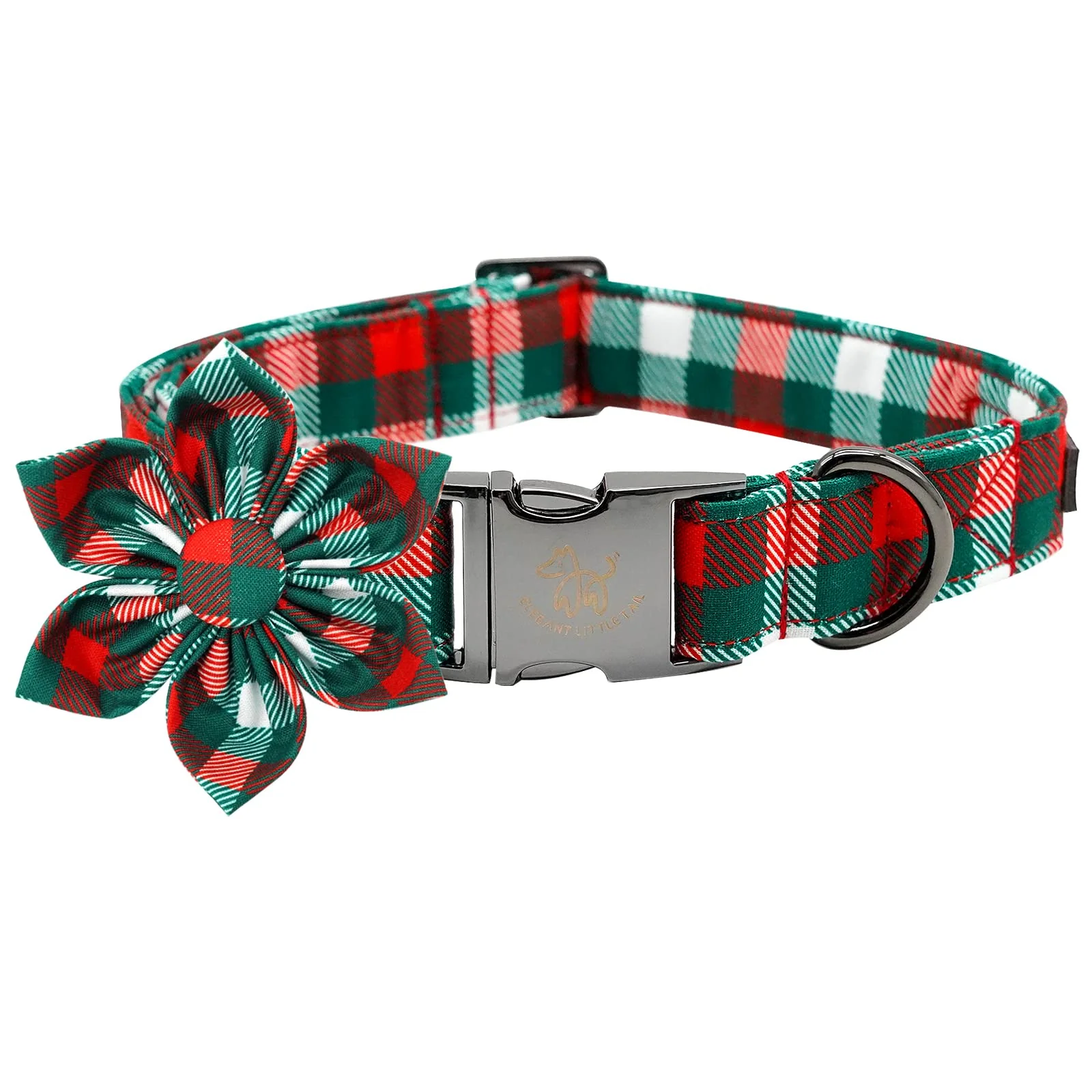 Functional Elegant Little Tail Flower Dog Collar Adjustable Plaid Christmas Collar for X-Large Dogs Easy-to-Use