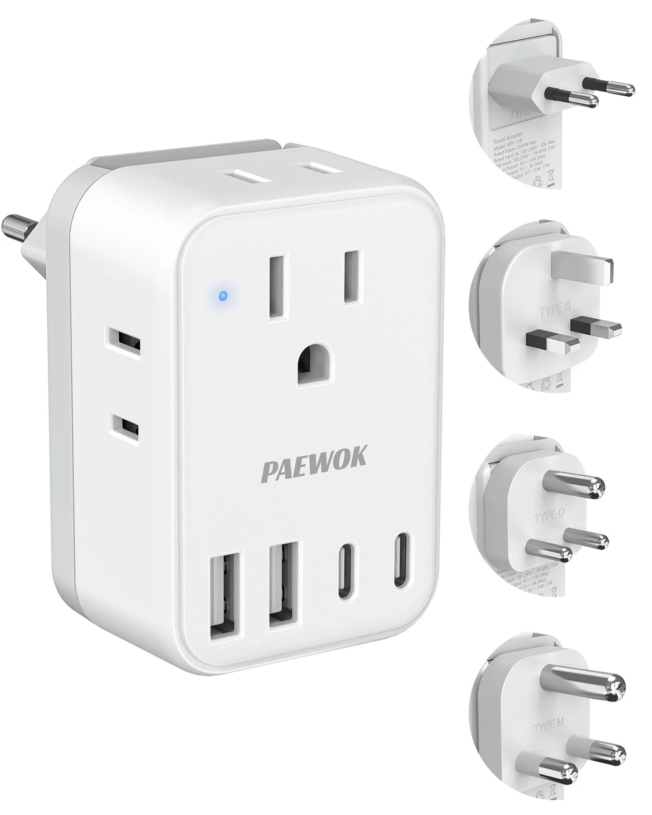 Superior Universal Travel Adapter Set — 8-in-1 with Type G C M D Plugs 4 AC Outlets 4 USB Ports 2 USB-C Secure