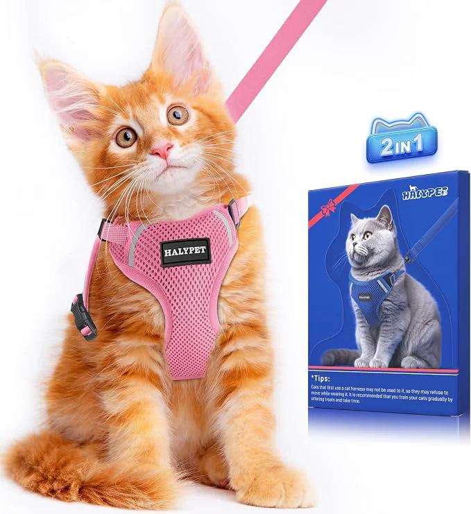 Official Halypet Cat Harness and Leash Set Escape Proof Soft Adjustable Cat Leash Selected