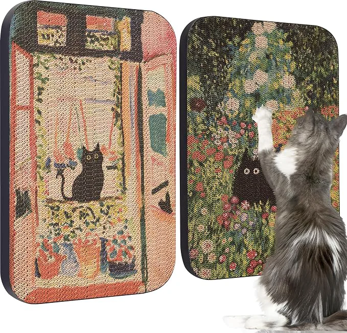Organic 2 Pack Art Cat Scratcher Wall-Mountable Cat Scratch Pad Wall Cat Scratcher Efficient
