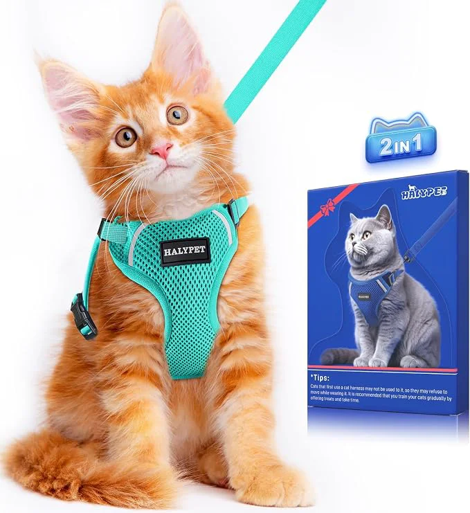 Top-Quality Halypet Cat Harness and Leash Set Escape Proof Soft Adjustable Cat Leash Efficient