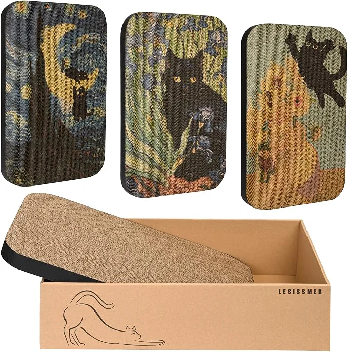 Official Art Cat Scratcher 3 Packs Wall-Mountable Art Cat Scratching Board Elite