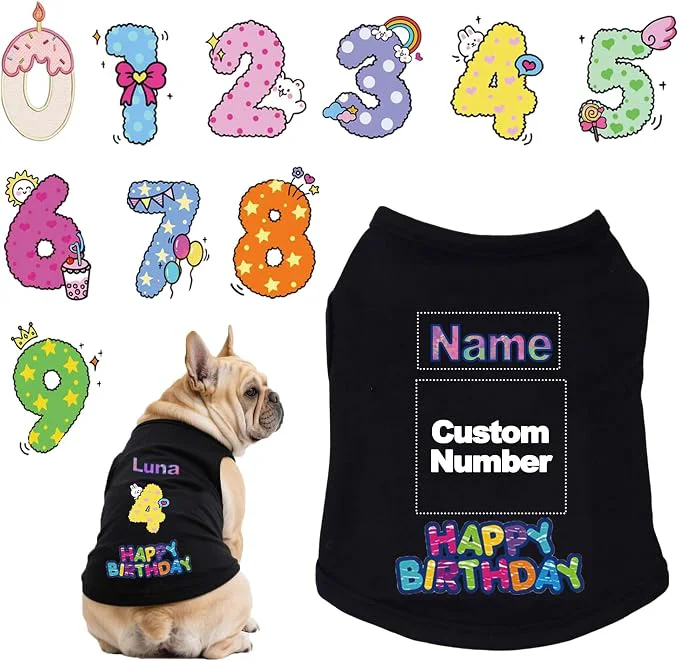 Sustainable Custom Dog Birthday Shirt Personalized Pet Apparel Print Breathable