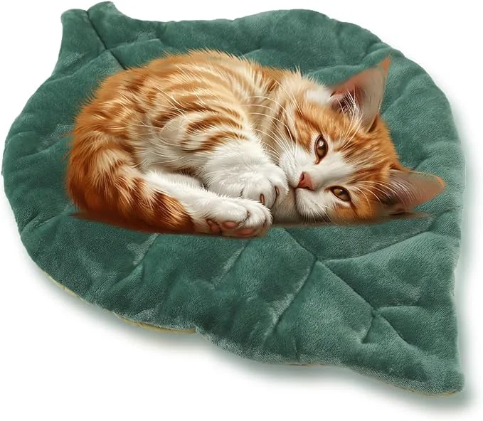 Consistent Cat Mat Self Warming Cat Bed 26 x20 Leaf Shaped Cotton Soft Warm Pet Pad Premium Material