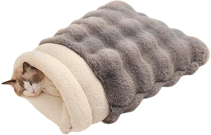 Unique Self-Warming Cat Sleeping Bag Enclosed Hooded Snuggle Sack Secure