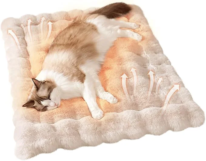 Long-Lasting Self-Warming Cat Bed Plush Faux Fur Pet Bed Mat Safe