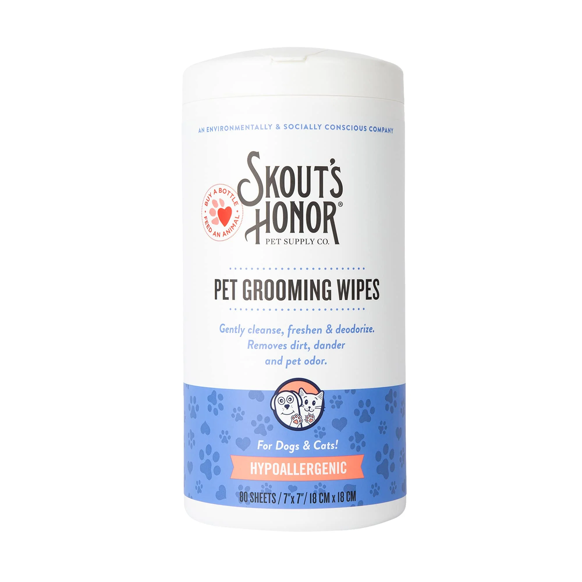 Quality SKOUT'S HONOR Pet Grooming Wipes for Dogs Cats — Fragrance- Plant-Based Biodegradable 80 Count Natural