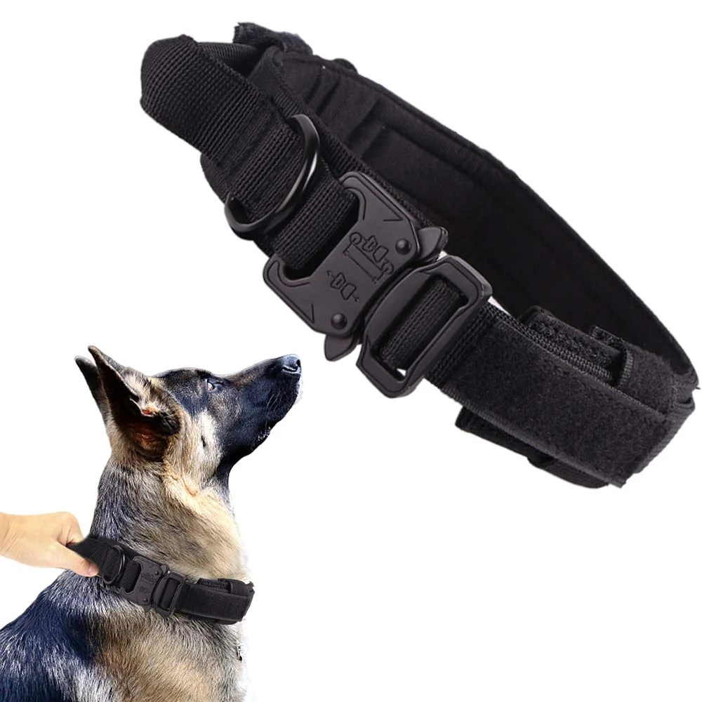 Excellent Xqpetlihai Tactical Dog Collar with Control Handle – Adjustable Nylon Collar for Medium Large Dogs Black M High-Quality