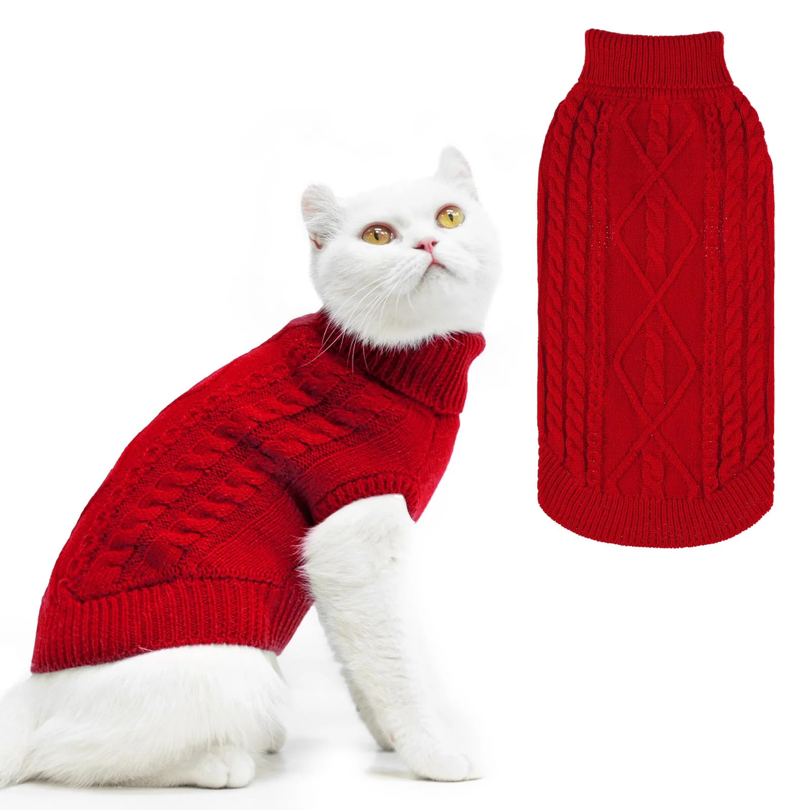 Fast PUPTECK Winter Cat Sweater Coat - Cozy Knitwear for Kittens Small Dogs Size L Red Minimalist