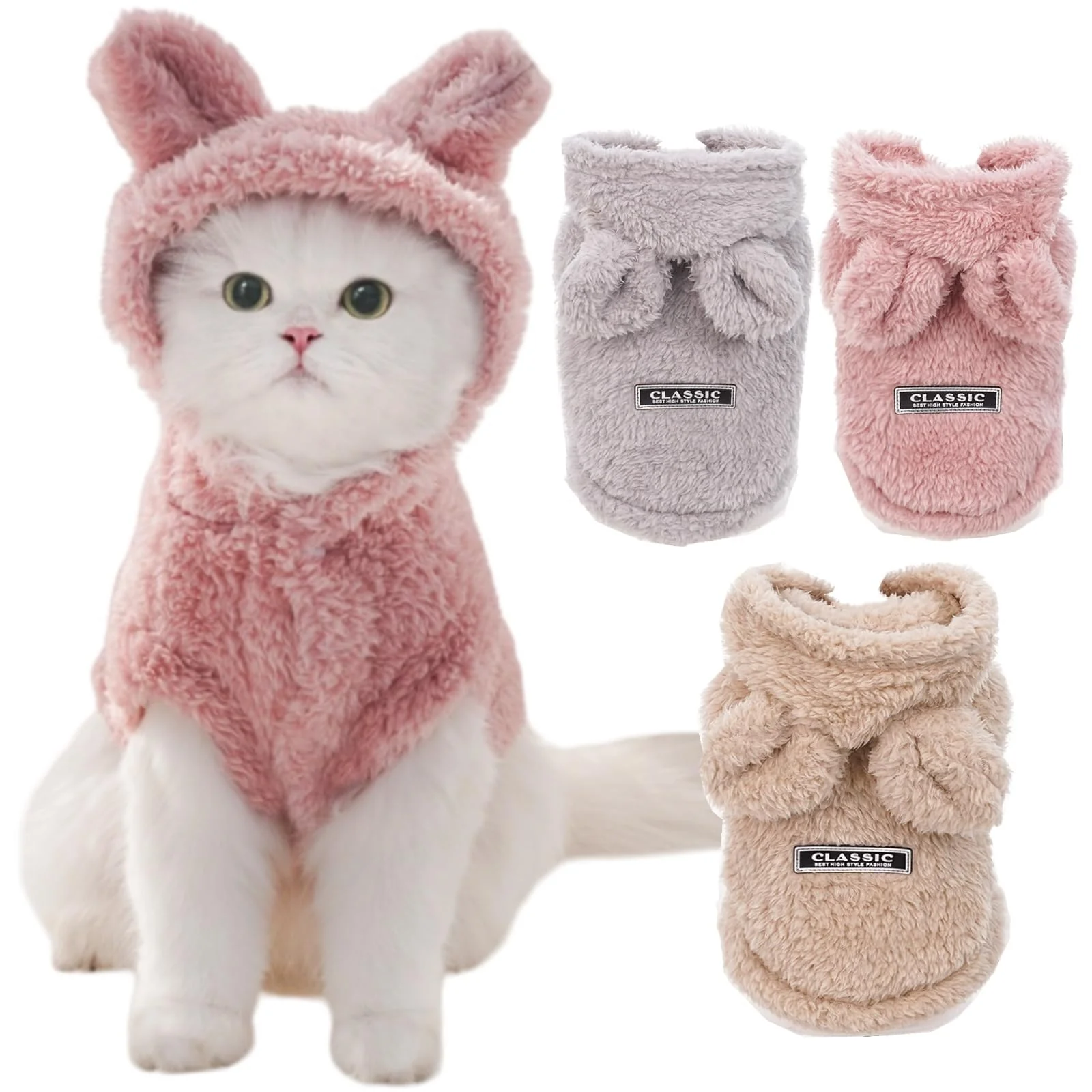 Next-Generation Selena Cat Bunny Ears Costume – Pink Pet Hoodie Sweater Medium with Front Closure Official
