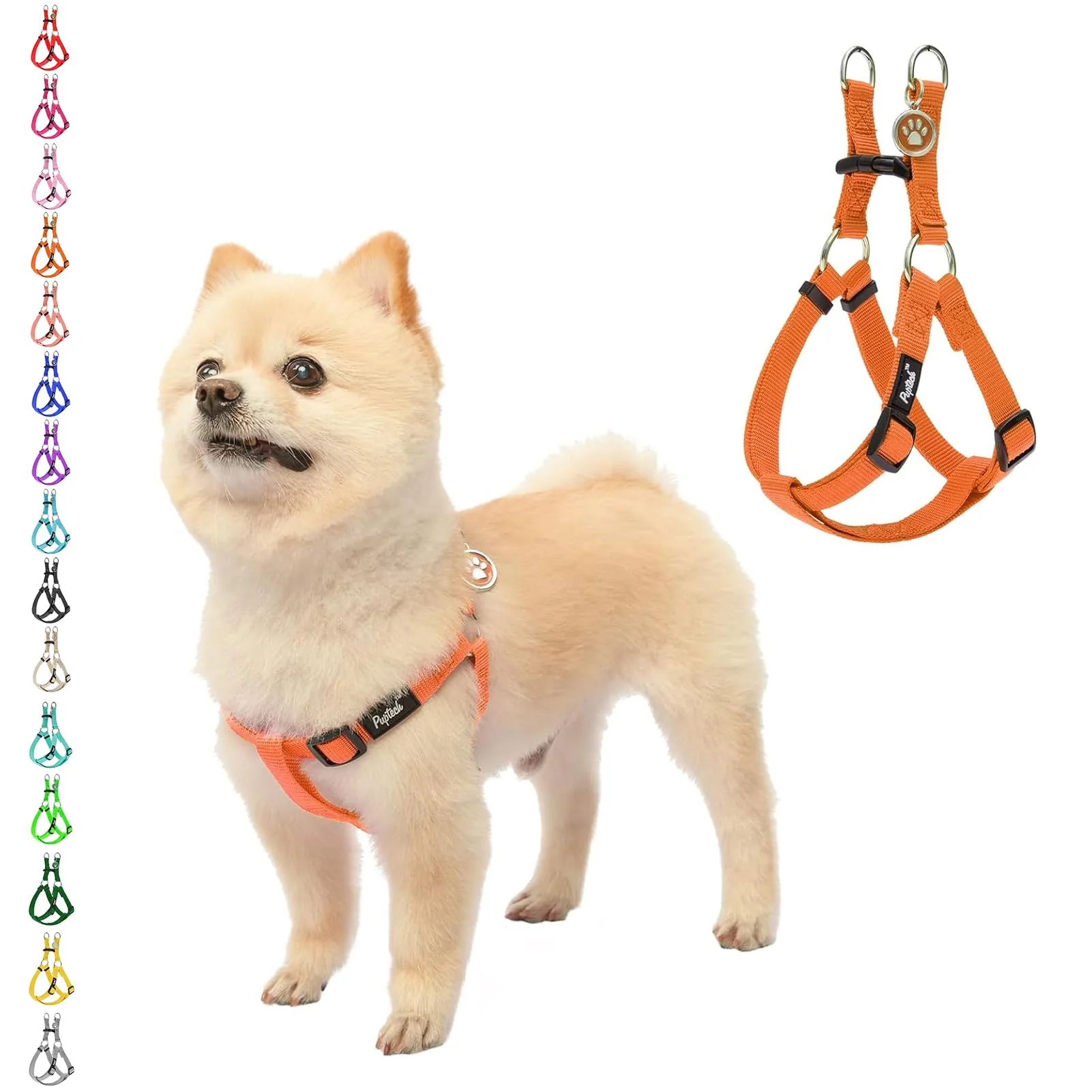 High-Quality PUPTECK No Pull Dog Harness – Soft Adjustable Step-In Nylon Vest with ID Tag Orange Smart