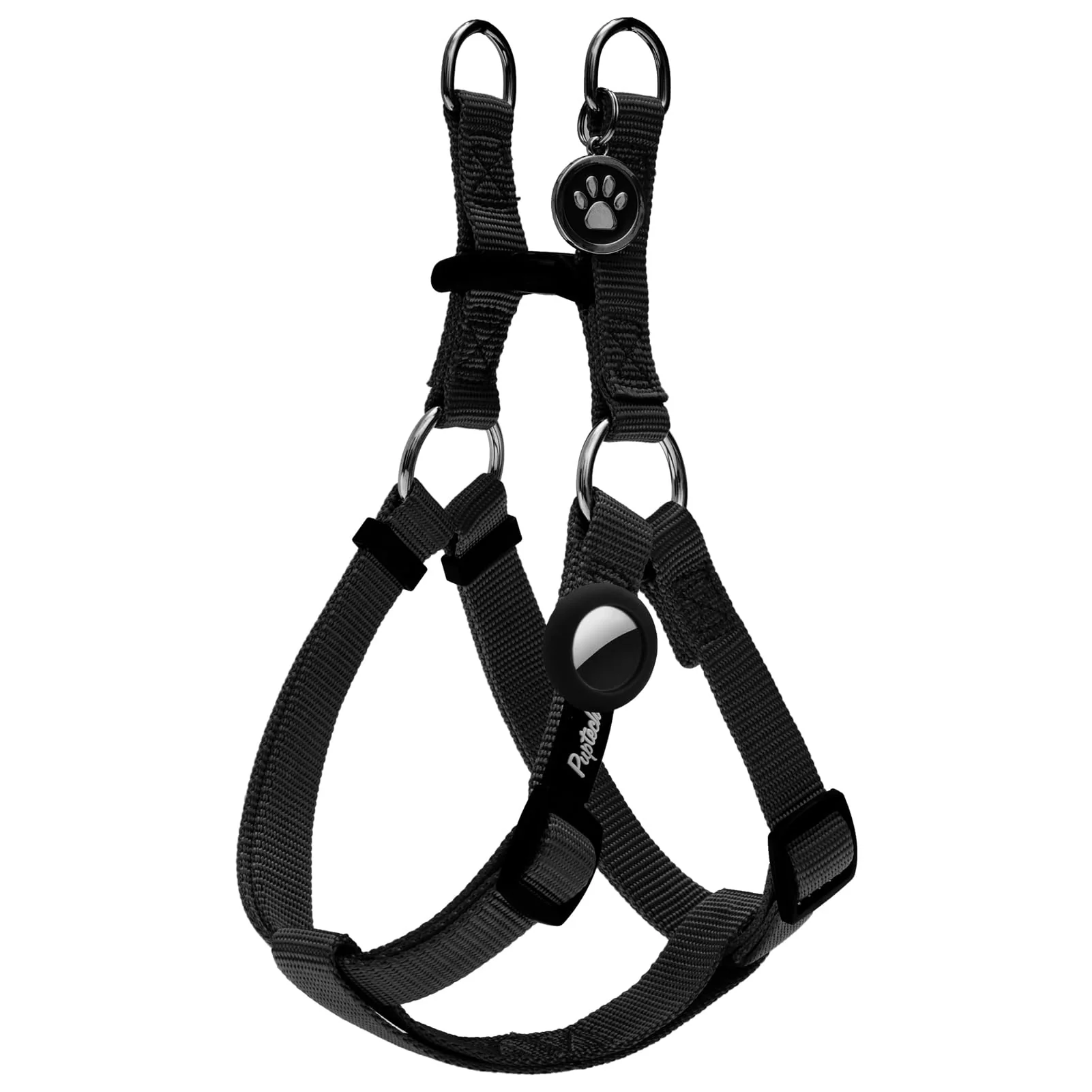 Environmentally Friendly PUPTECK No Pull Dog Harness – Soft Adjustable Nylon Step-In Vest with ID Tag Case Black Size L Exceptional