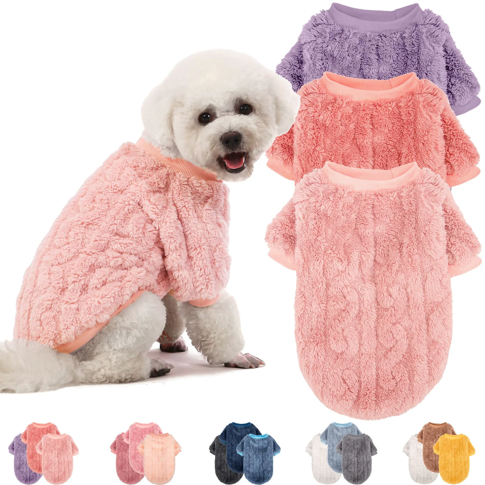 Quality JAMPAYANG 3-Pack Dog Sweaters for Small Dogs Cats — Warm Knit Coats Pink Purple Rose Red Large Professional
