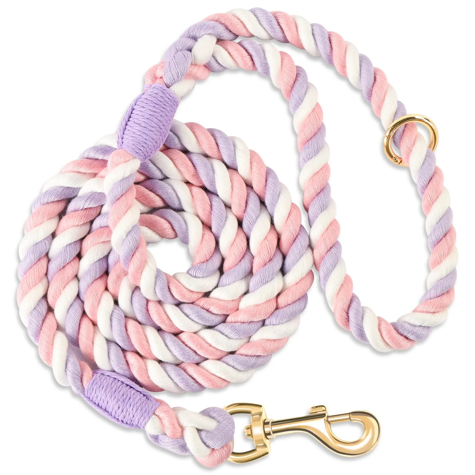 Top-Quality NUGUTIC 6 ft Handmade Braided Cotton Rope Dog Leash Unicorn Purple Heavy Duty Clasp Natural