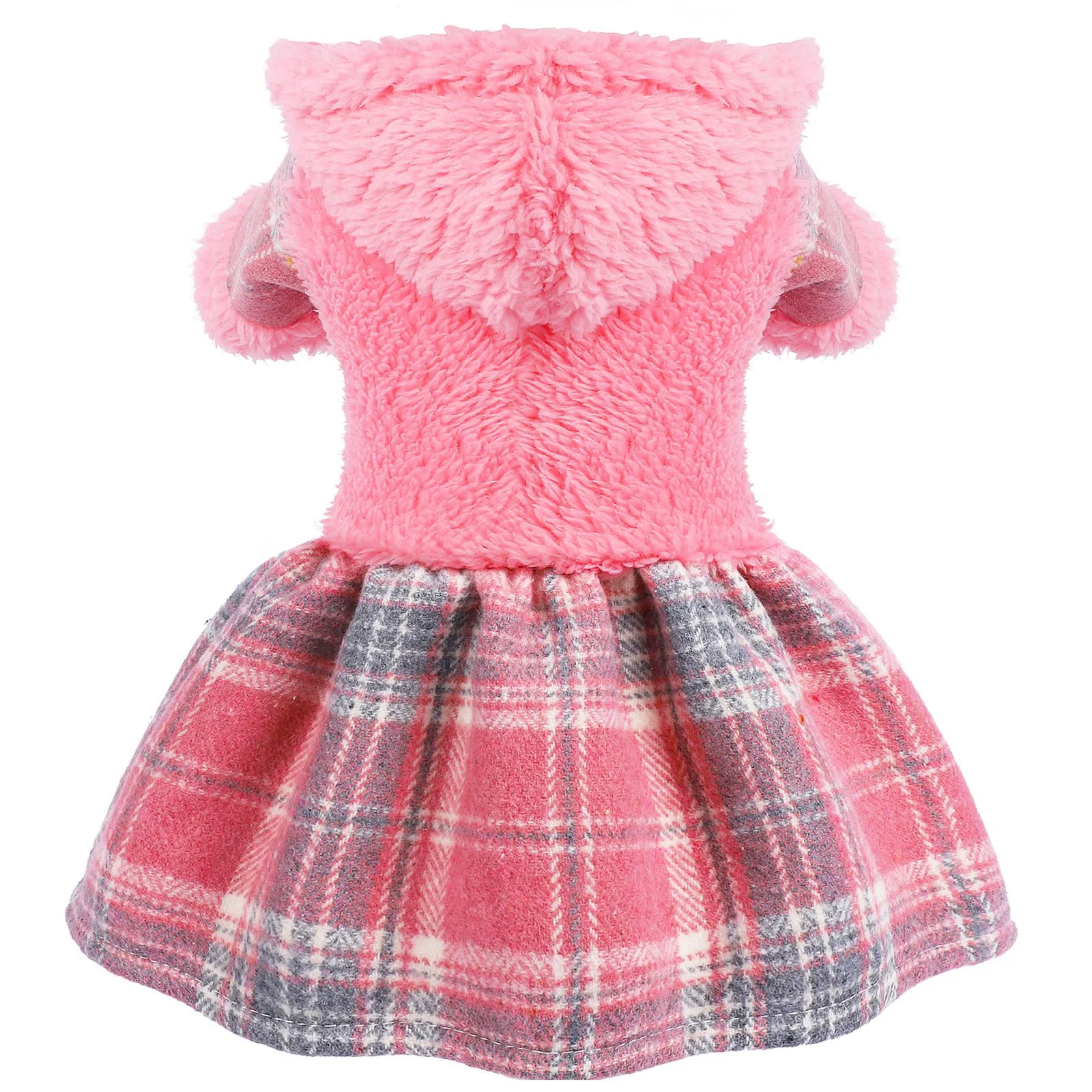 Eco-Friendly Sebaoyu Winter Dog Dress – Pink Plaid Fleece Hoodie for Small Dogs Powerful