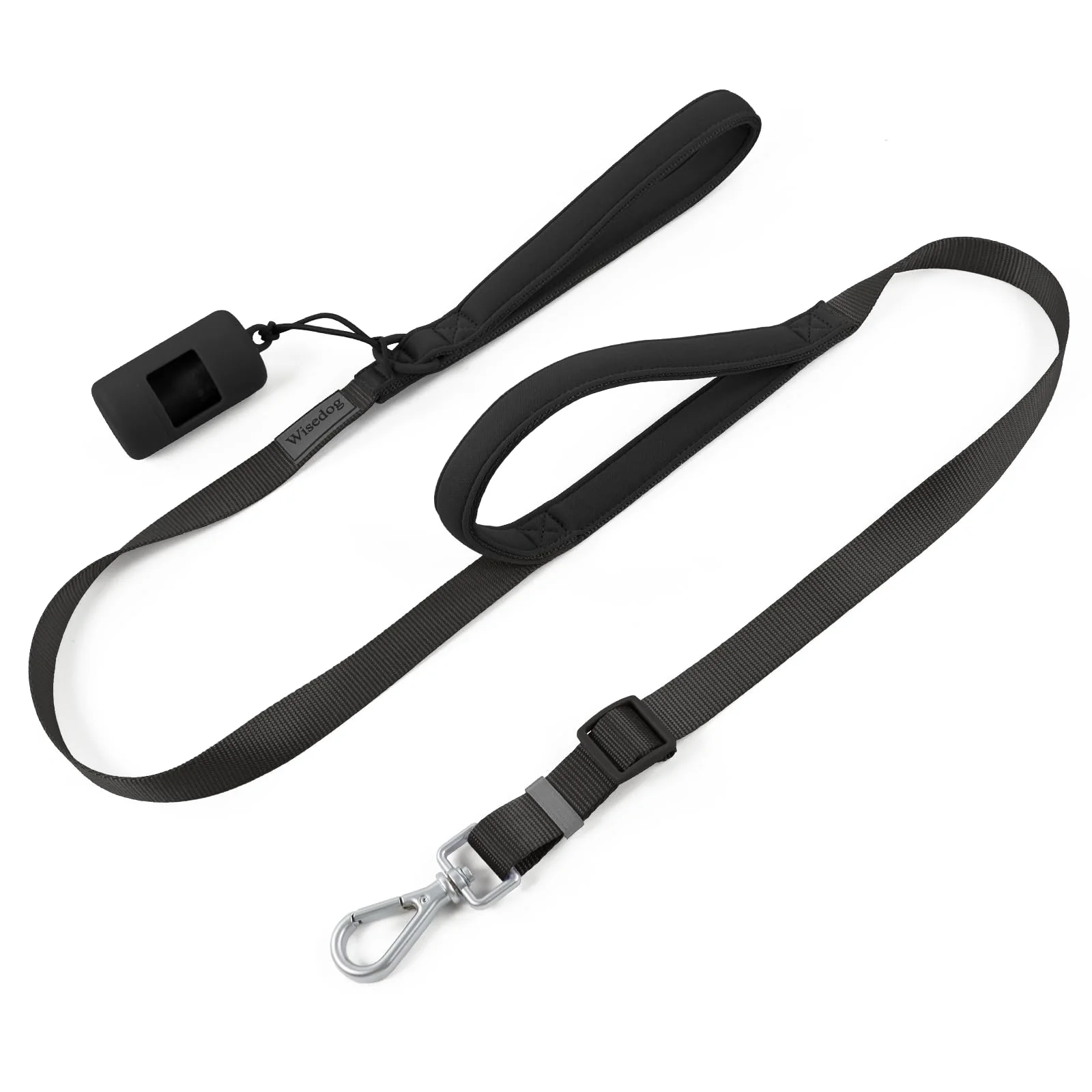 Premium Wisedog Two Handle Dog Leash with Poop Bag Holder – Soft Padded Handles Traffic Control Adjustable Length for Medium Large Dogs Classic Black M 4.2 ft–5 ft Original