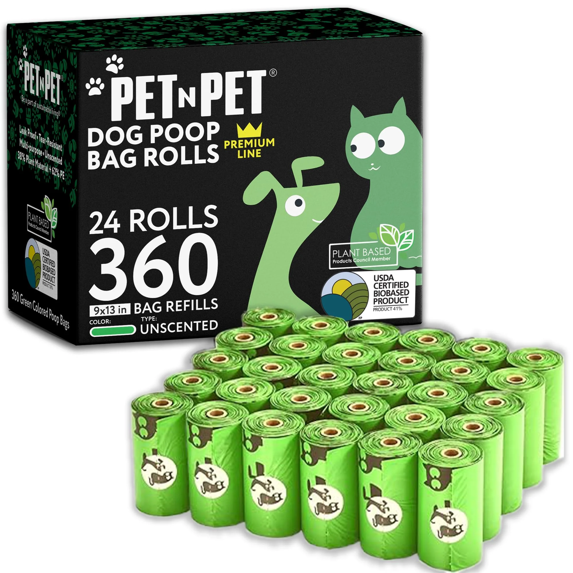 Dependable Pet N Pet 360 Counts Unscented Dog Poop Bags – Extra Thick 24 Rolls Flexible