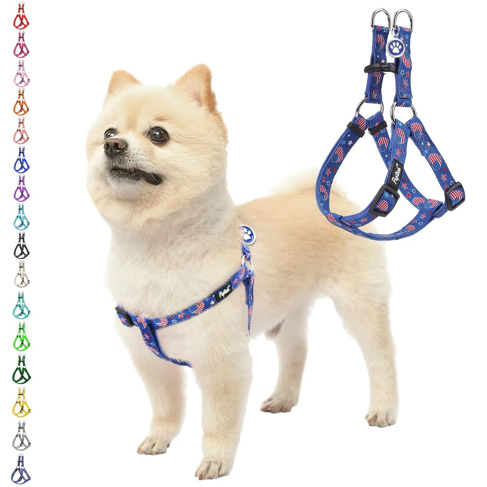 Powerful PUPTECK No Pull Dog Harness – Step-In Adjustable Nylon Vest with ID Tag American Flag – Size S Enhanced
