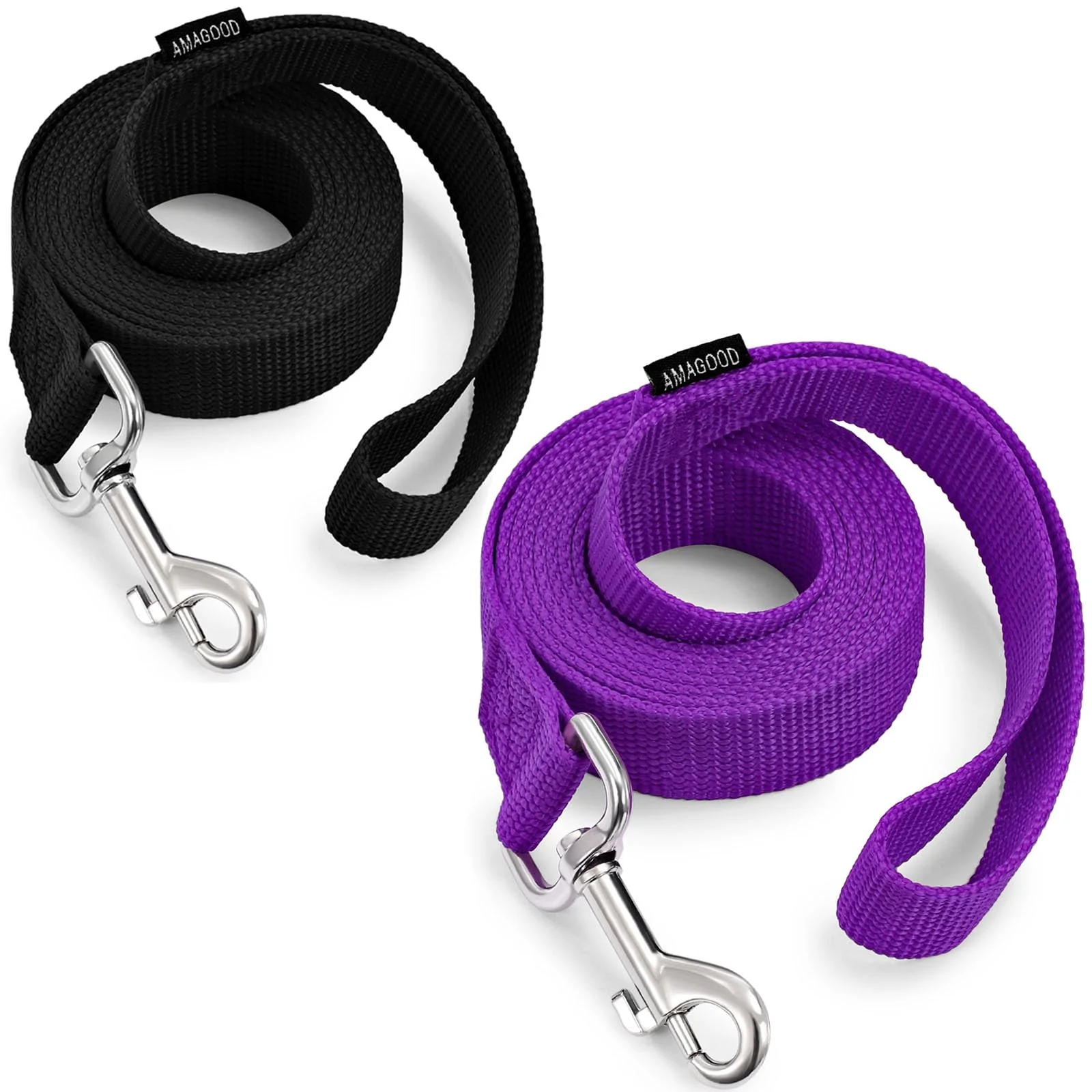 Optimized AMAGOOD 6 ft Dog Leash 2-Pack – Durable 1 inch Wide Leashes with Easy Clip in Black Purple Innovative