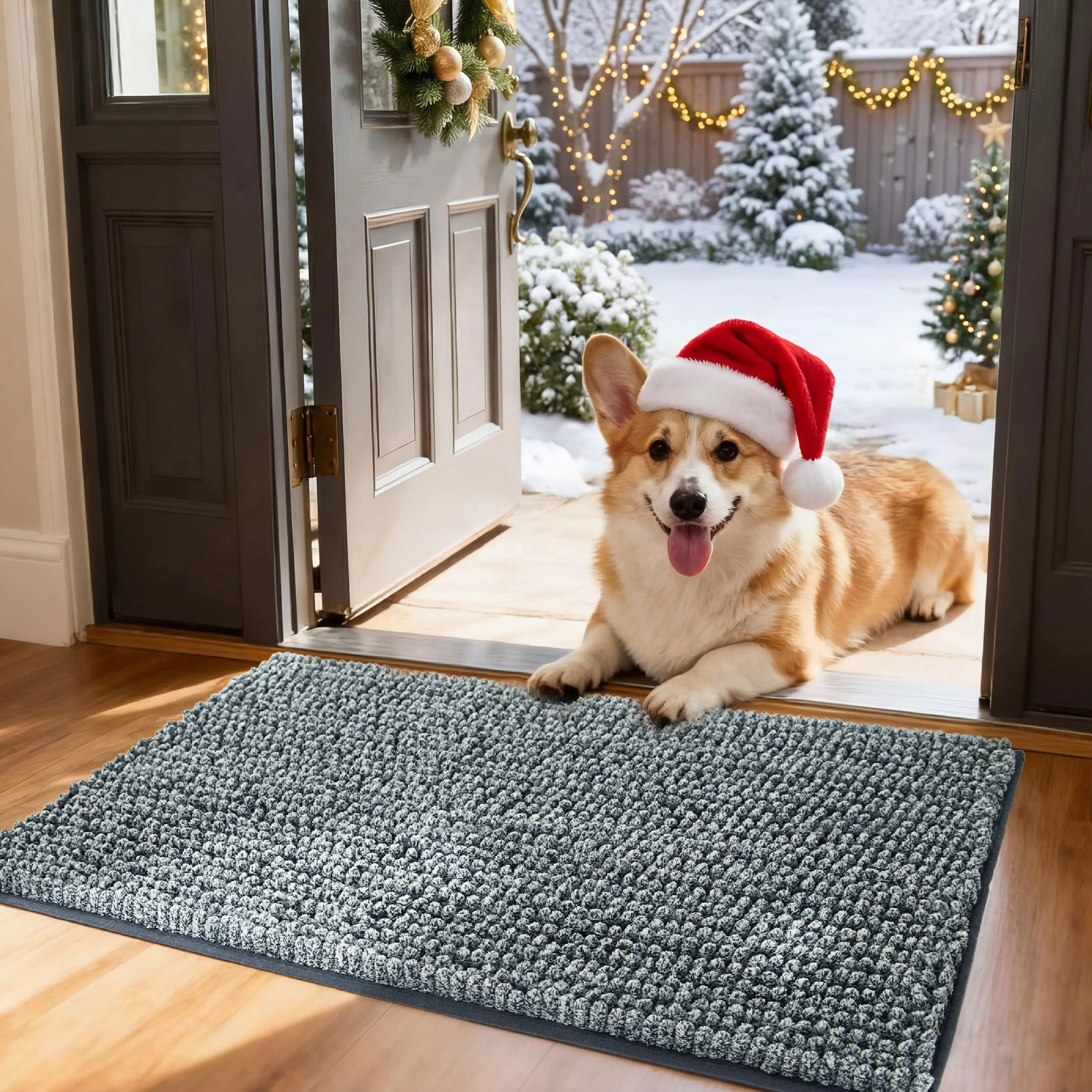 High-Grade Bedsure Dog Door Mat for Muddy Paws – High-Low Chenille 1600gsm Absorption Non-Slip Indoor Rug 30x19 in Gray High-Performance