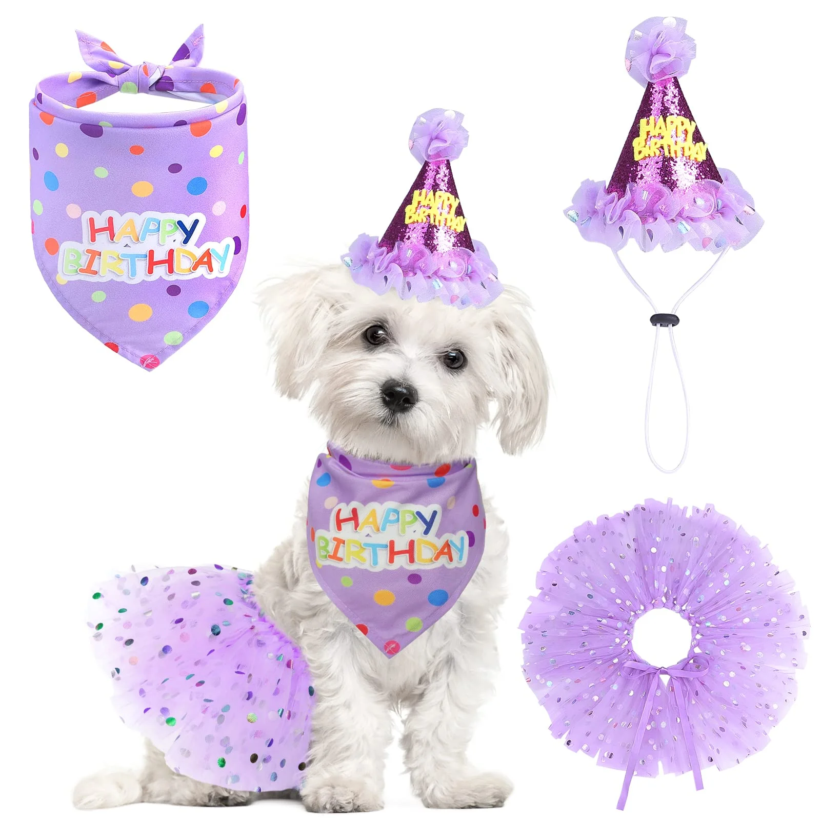 Original Design SCENE Dog Birthday Bandana with Hat Dress — Cute Puppy Party Outfit for Small to Large Dogs Prestigious