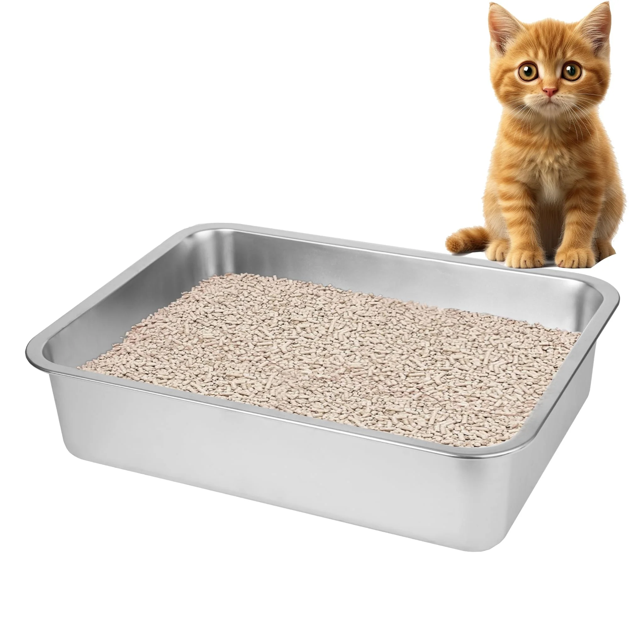 Functional BierBear Stainless Steel Cat Litter Box for Big Cats – Easy to Clean Durable Metal 17.5 x 13.6 x 4.1 in Original