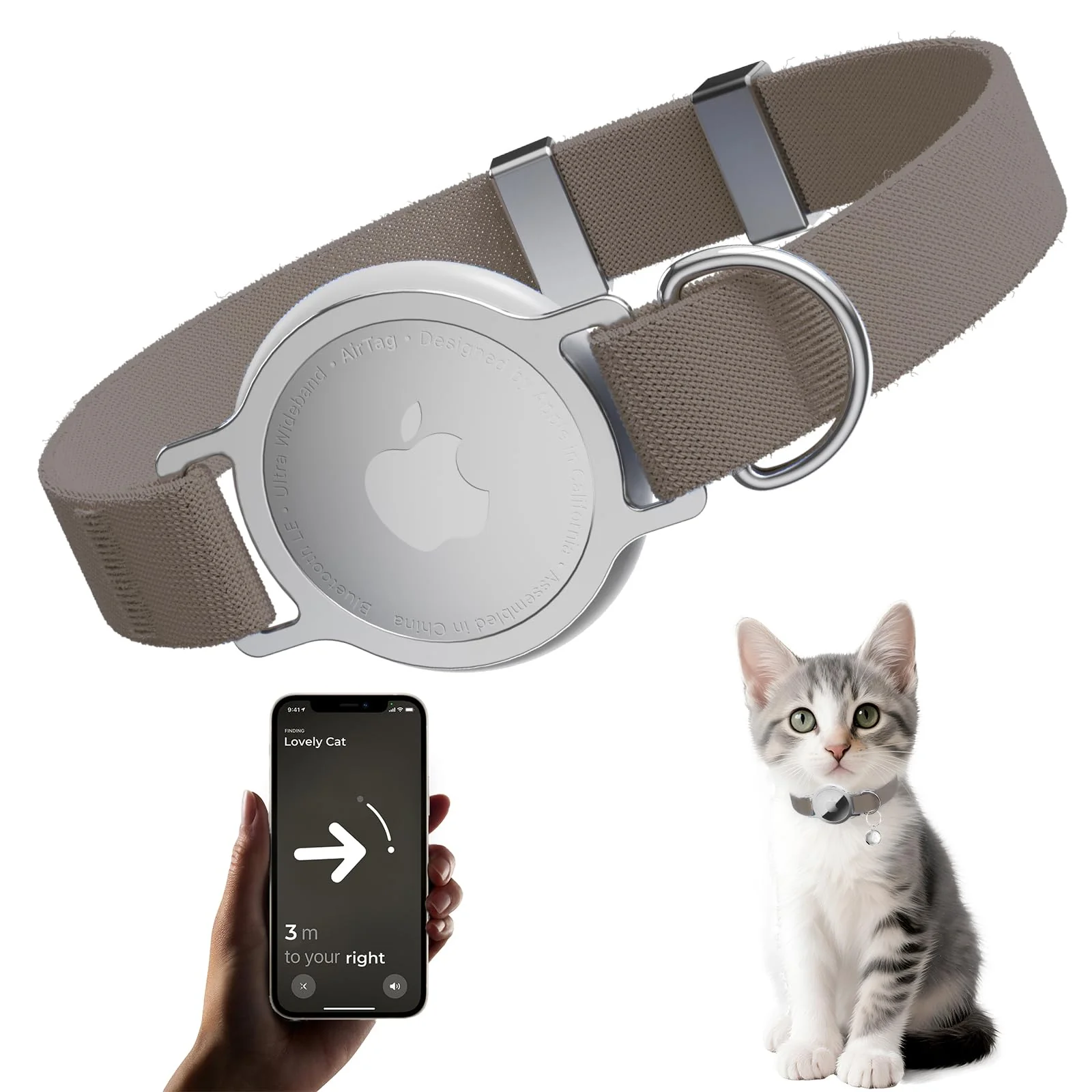 Dependable Sucegi AirTag Cat Collar - Lightweight Elastic GPS Pet Collar with AirTag Holder Brown Specialty