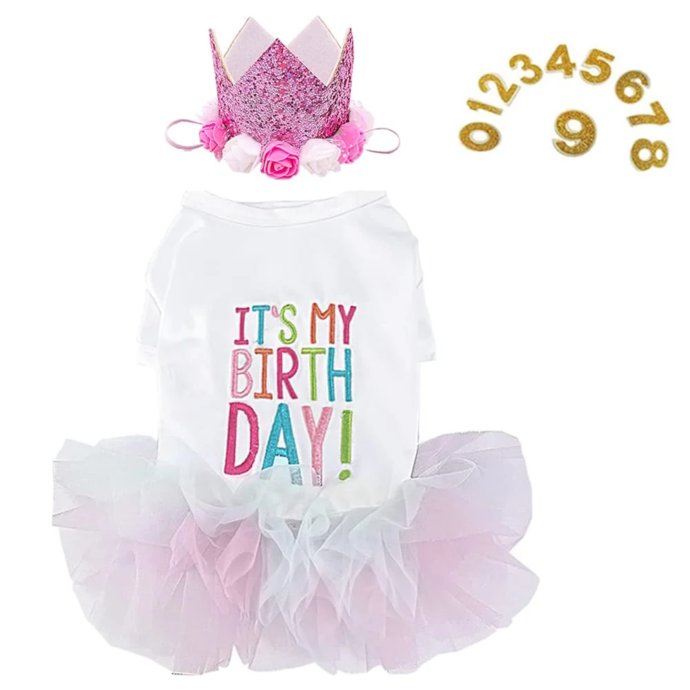 Advanced ANIAC Dog Birthday Dress Hat Set – Pink Tutu Crown for Cats Small Dogs Stylish